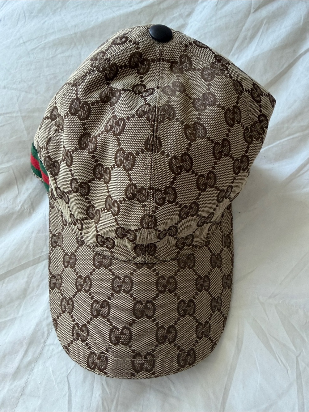 Gucci Beige and Brown GG Canvas Baseball Cap with Green-Red Web
